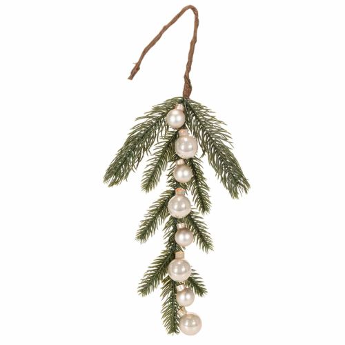 Künstlicher Tannenzweig mit weißen Mini-Christbaumkugeln 46cm 2St kaufen | Floristik24.de