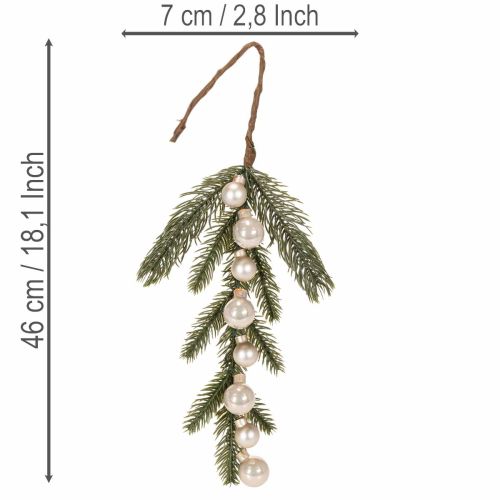 Künstlicher Tannenzweig mit weißen Mini-Christbaumkugeln 46cm 2St | Floristik24.de