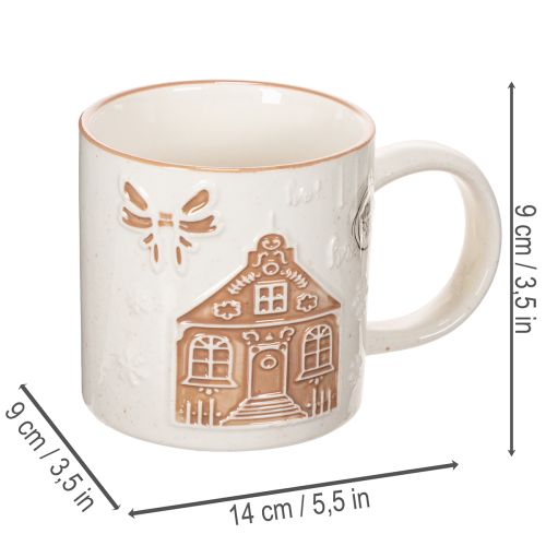 Keramiktasse mit Hausmotiv und Reliefmuster 9cm | Floristik24.de