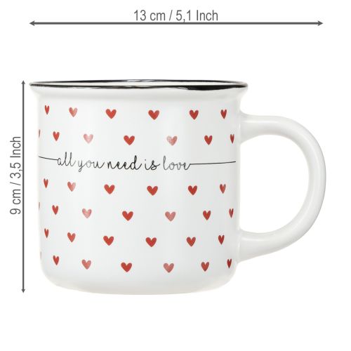 Tasse mit Herzen Keramiktasse Weiß Rot Ø9cm H9cm | Floristik24.de