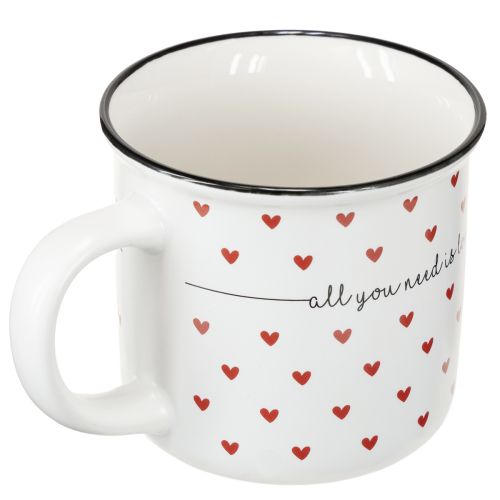 Tasse mit Herzen Keramiktasse Weiß Rot Ø9cm H9cm | Floristik24.de