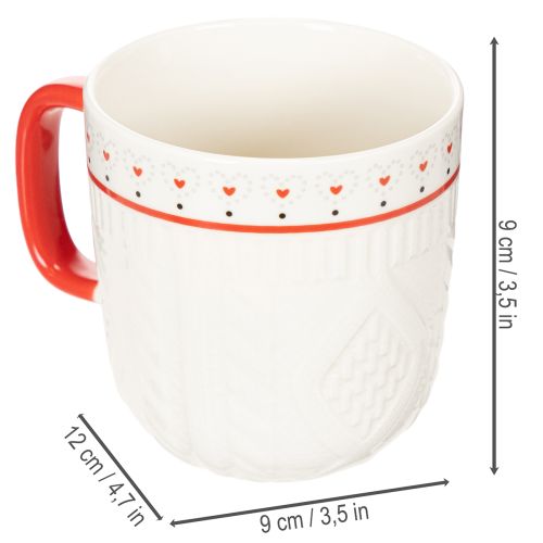 Kaffeetasse mit rotem Henkel Strickmuster und Herz Dekor Keramik 9cm 2St | Floristik24.de