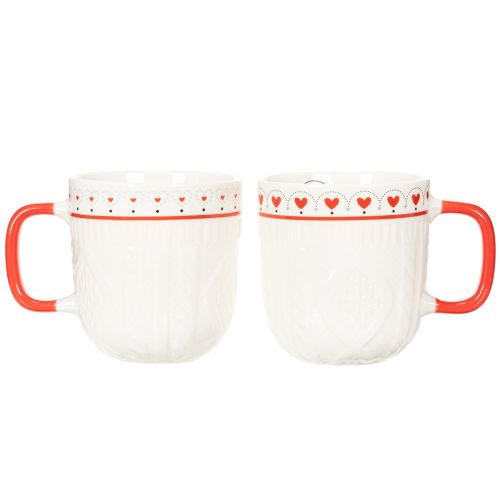 Kaffeetasse mit rotem Henkel Strickmuster und Herz Dekor Keramik 9cm 2St | Floristik24.de