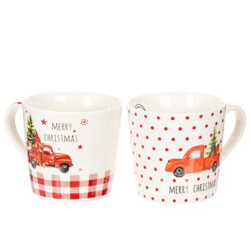 Weihnachtstasse mit Auto und Tannenbaum Keramiktassen 10cm 2St