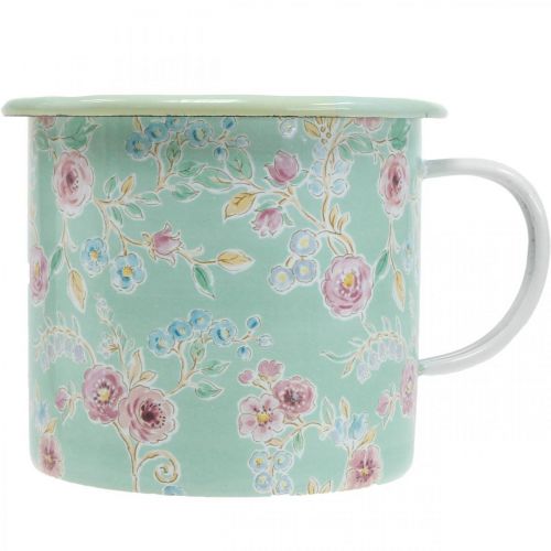 Floristik24 Übertopf Pflanztasse Emaille Tasse Retro Deko Grün Ø9,5cm H10cm