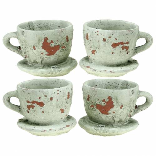 Floristik24 Pflanztopf Übertopf Tasse mit Unterteller Vintage Grau, Natur Ton Ø8cm H6,5cm 4 St