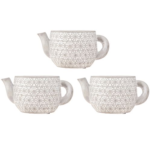 Floristik24 Teekanne Deko Keramik Übertopf Weiß gewaschen 16×10,5×8cm 3 St