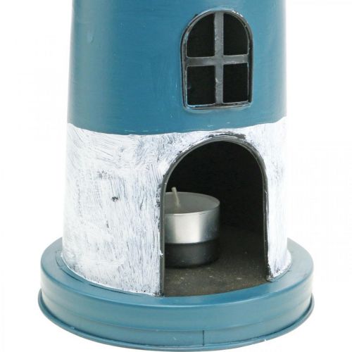 Floristik24 Teelicht Leuchtturm Maritime Deko Metall Blau, Weiß Ø14cm H41cm