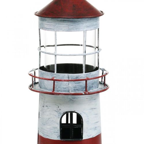 Teelicht Leuchtturm Metalldeko maritim Rot, Weiß Ø14cm H41cm