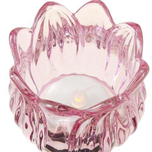 Floristik24 Teelichtglas Blüte Windlicht Glas 3 Farben Ø7cm H7cm 6St