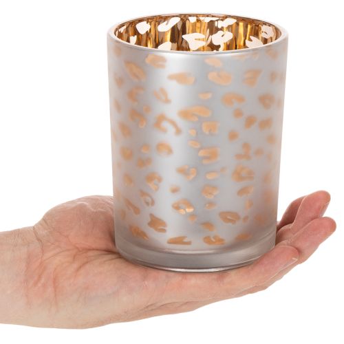 Artikel Windlicht Glas mit Leopardenmuster für Teelicht 12cm
