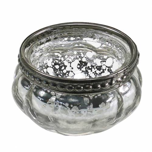 Floristik24 Teelichtglas Antik Silber mit Metallrand Ø6cm H3,5cm
