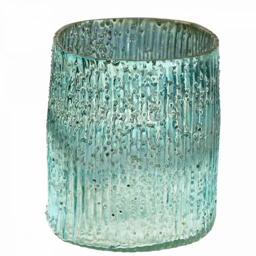 Floristik24 Teelichtglas Blau Windlicht Glas Tischdeko 12cm
