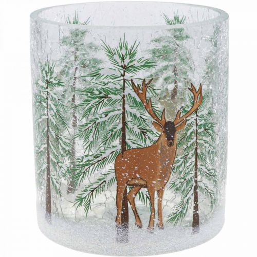 Floristik24.de Teelichthalter Glas Weihnachten Crackle Teelichtglas  H13cm-646277