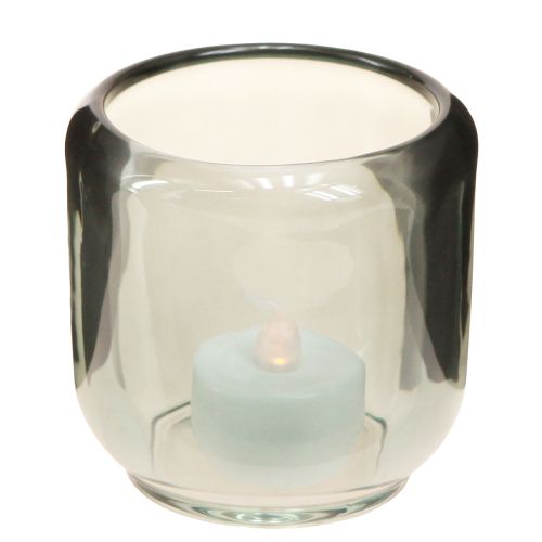 Floristik24 Teelichthalter Glas in Grau Rillen Dekor 8cm 6 St