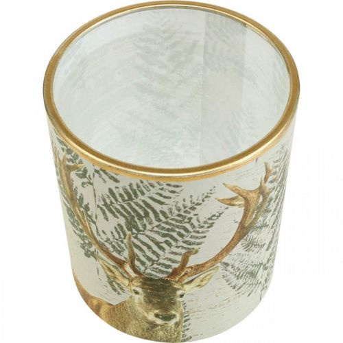 Floristik24 Windlicht Glas Teelichthalter Kerzenglas Hirsch 10cm Ø9cm