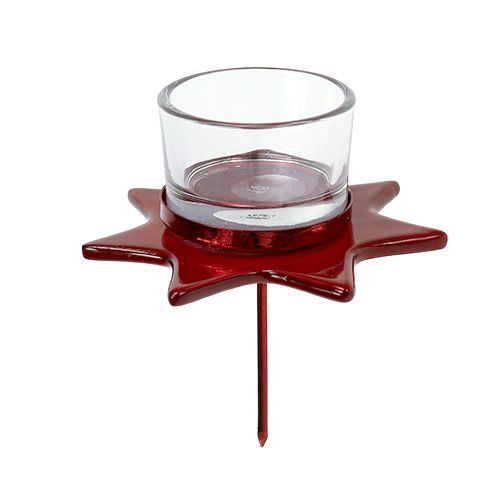 Teelichthalter Rot Sternform mit Glas Ø10cm H10,5cm 2St