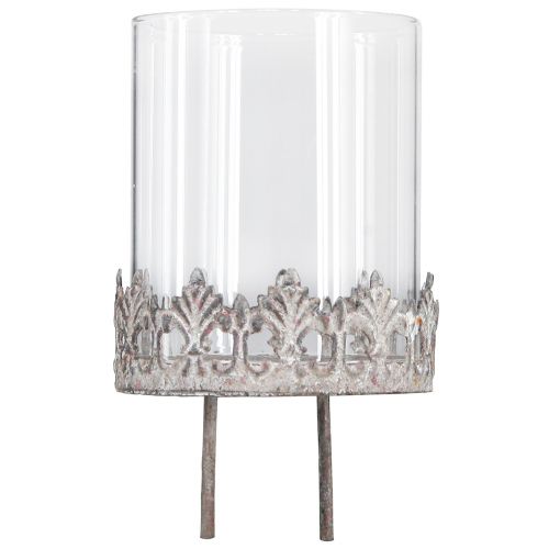 Floristik24 Teelichthalter zum Stecken Vintage Ø7cm H7,5cm grau 4 St