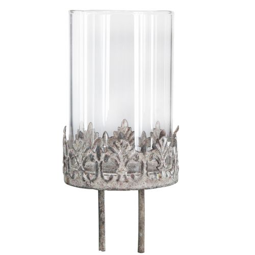 Floristik24 Teelichthalter zum Stecken mit Kerzenglas Grau Ø5,5cm 4St