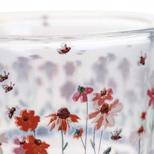 Floristik24 Teelichthalter Glas Windlicht Sommer Wiese Bienen Ø9cm