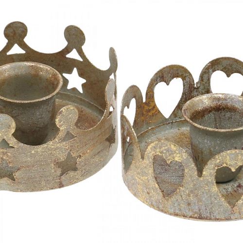 Floristik24 Kerzenhalter Metall für Stabkerzen Antik Optik Gold Ø7cm 4St