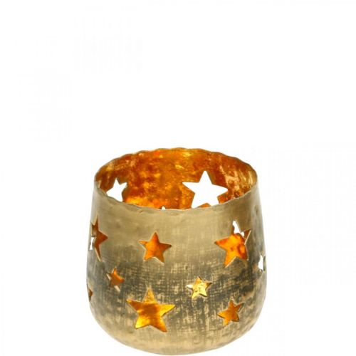 Floristik24 Teelichthalter mit Sternen Weihnachtsdeko Metall Golden Ø8cm H7cm