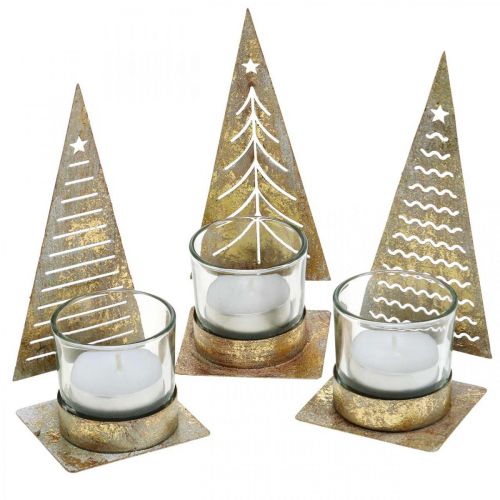 Floristik24.de Teelichthalter Tannenbaum Metall, Glas Windlicht H15cm