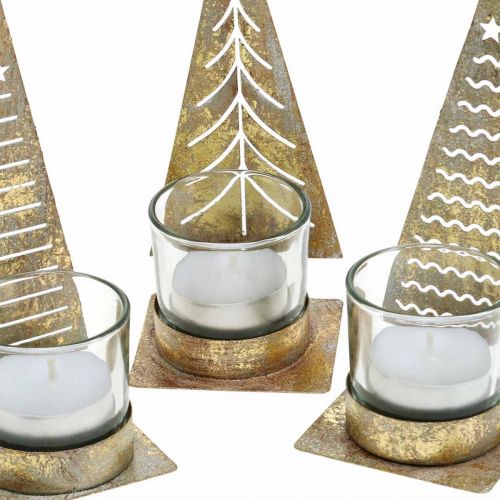 Floristik24 Teelichthalter Tannenbaum Metall, Glas Windlicht H15cm 3St