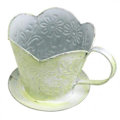 Artikel Pflanzgefäß, Deko-Kaffeefilterhalter, Metalltasse zum Bepflanzen, Blumendeko Grün, Weiß Shabby Chic H11cm Ø11cm