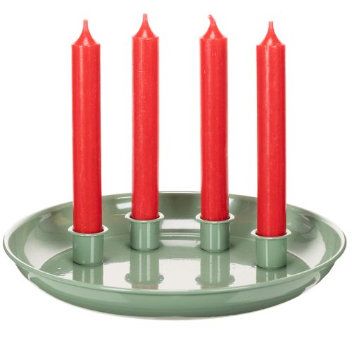 Kerzenteller Adventskranz grün mit vier Kerzenhaltern 24cm | Floristik24.de