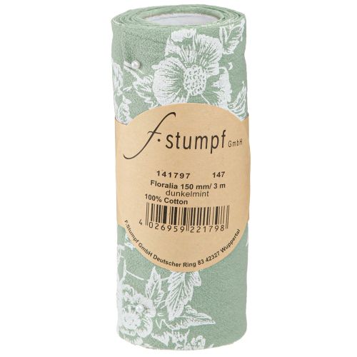 Artikel Tischband Grün Rolle Band Blumen Baumwolle Mint 15cm 3m