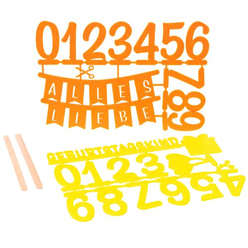 Tischdeko Geburtstag Kuchentopper Streudeko aus Filz Gelb Orange 2St