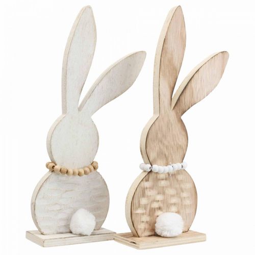Floristik24 Tischdeko Ostern Hase Aufsteller Holz Weiß/Natur H27cm 2 St