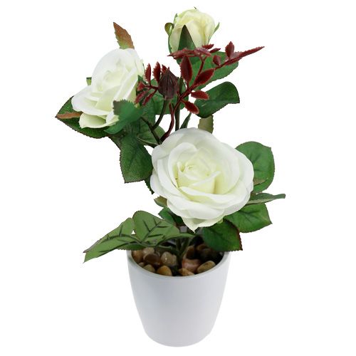 Tischdeko Rose im Topf Weiß 24cm