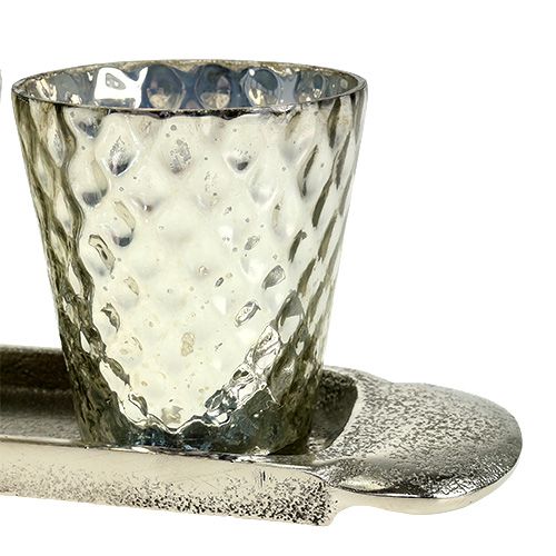 Artikel Tischdeko Teller mit 3 Teelichtgläser Silber Ø7cm H8cm