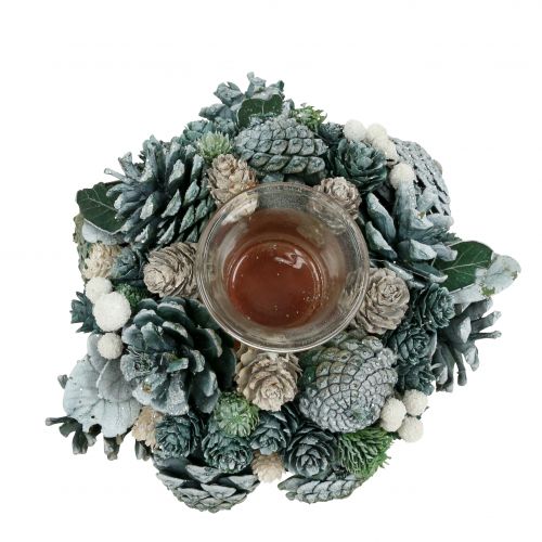 Floristik24 Tischdeko Zapfenkranz mit Teelicht Grün Ø20cm