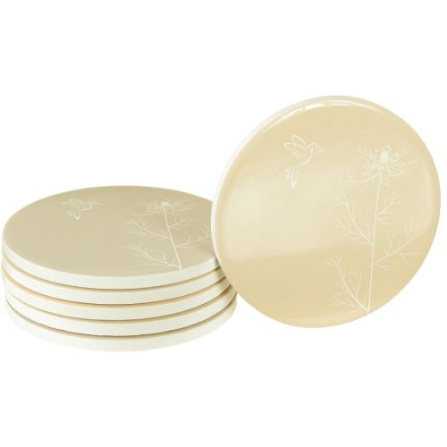 Floristik24 Tischuntersetzer Frühling Vogel Braun Weiß Ø11cm 6 St