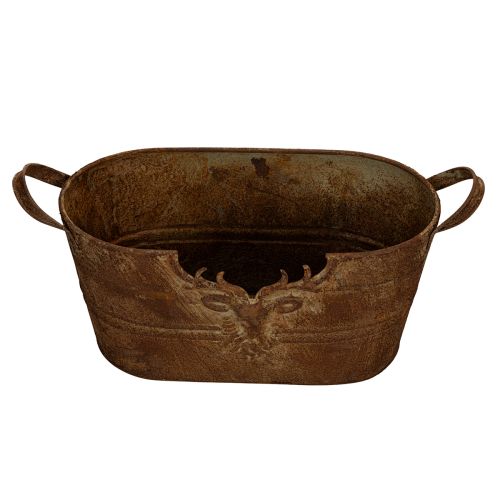 Metallschale oval mit Griffen Hirsch Motiv Rost 36cm | Floristik24.de