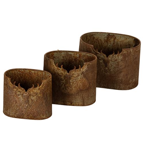Pflanzgefäß Hirsch Metall oval Rost rustikal 3er-Set 24cm