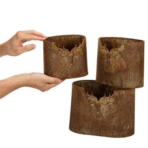 Pflanzgefäß Hirsch Metall oval Rost rustikal 3er-Set 24cm | Floristik24.de