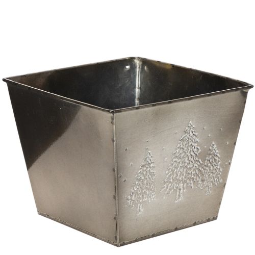 Metall Übertopf quadratisch mit Tannen Motiv 18cm