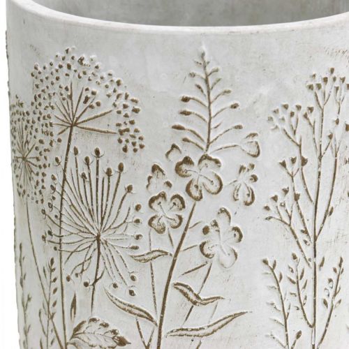 Floristik24 Vase Beton Weiß Blumenvase mit Relief Blumen Ø12,5cm 2St