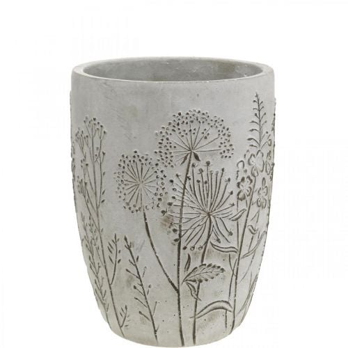 Vase Beton Weiß Blumenvase mit Relief Blumen Vintage Ø14,5cm