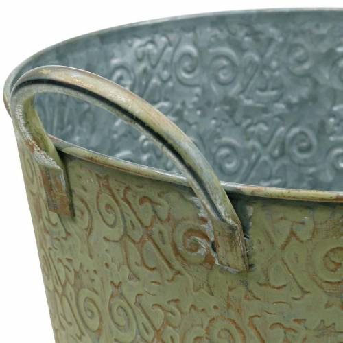 Floristik24 Eimer Grün mit Griffen Ø26cm Vintage-Look Pflanzkübel Metall Rost
