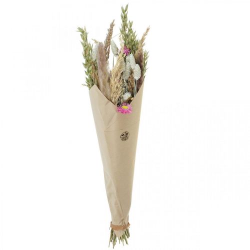 Floristik24 Trockenblumenstrauß Gras Phalaris Strohblumen Pink 60cm 110g