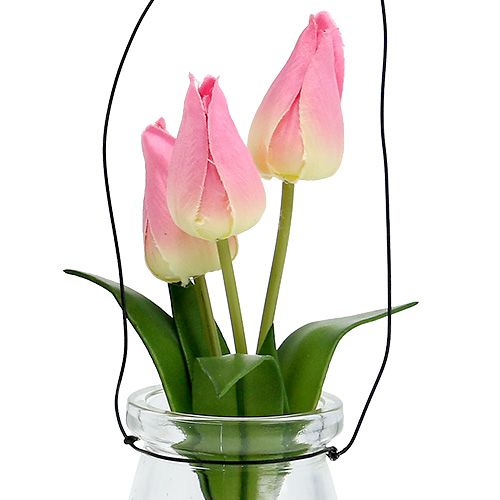 Floristik24 Tulpe im Glas Rosa H22,5cm 1St