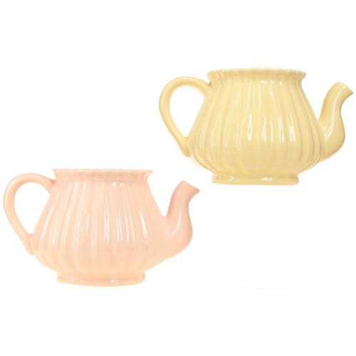 Artikel Übertopf Keramik Deko Teekanne Orange Gelb 19,5×13,5×11cm 2 St