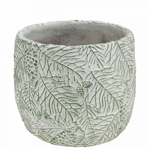 Übertopf Keramik Grün Weiß Grau Tannenzweige Ø13,5cm H13,5cm