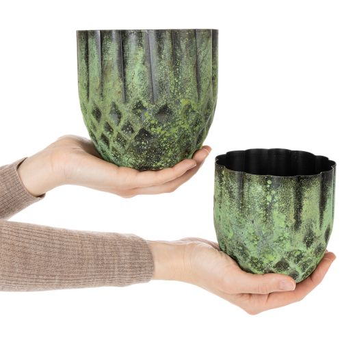 Artikel Übertopf Metall Vintage Blumentopf Grün Ø14/12cm 2er-Set