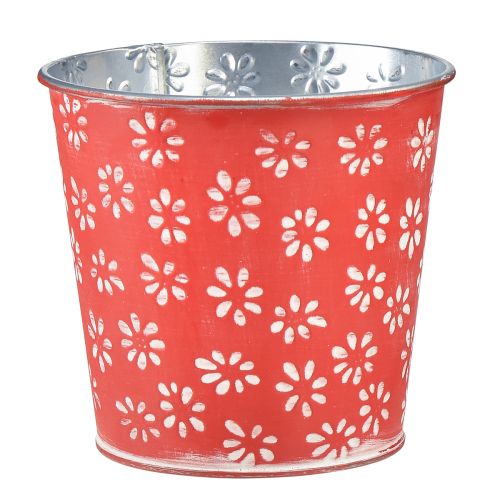Übertopf Rot Weiß Mini-Blumentopf geblümt Metall Ø10,5cm H10,5cm